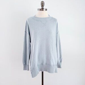 Aerie Oversized Cozy Crewneck Sweatshirt Long with Side Slits XS Blue Green